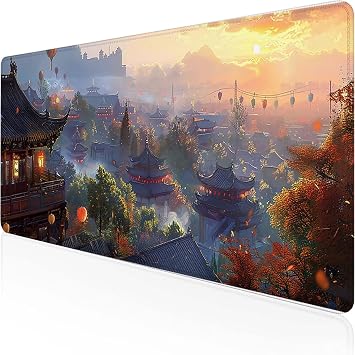 Mouse Pad Lantern Gaming Mouse Pad 23.62x11.8x0.12inch, Computer Desk Mat Red Keyboard Mat with Stitched Edges Waterproof Anti-Slip Rubber Base Smooth Surface for Home Office Accessories, Gifts V-K