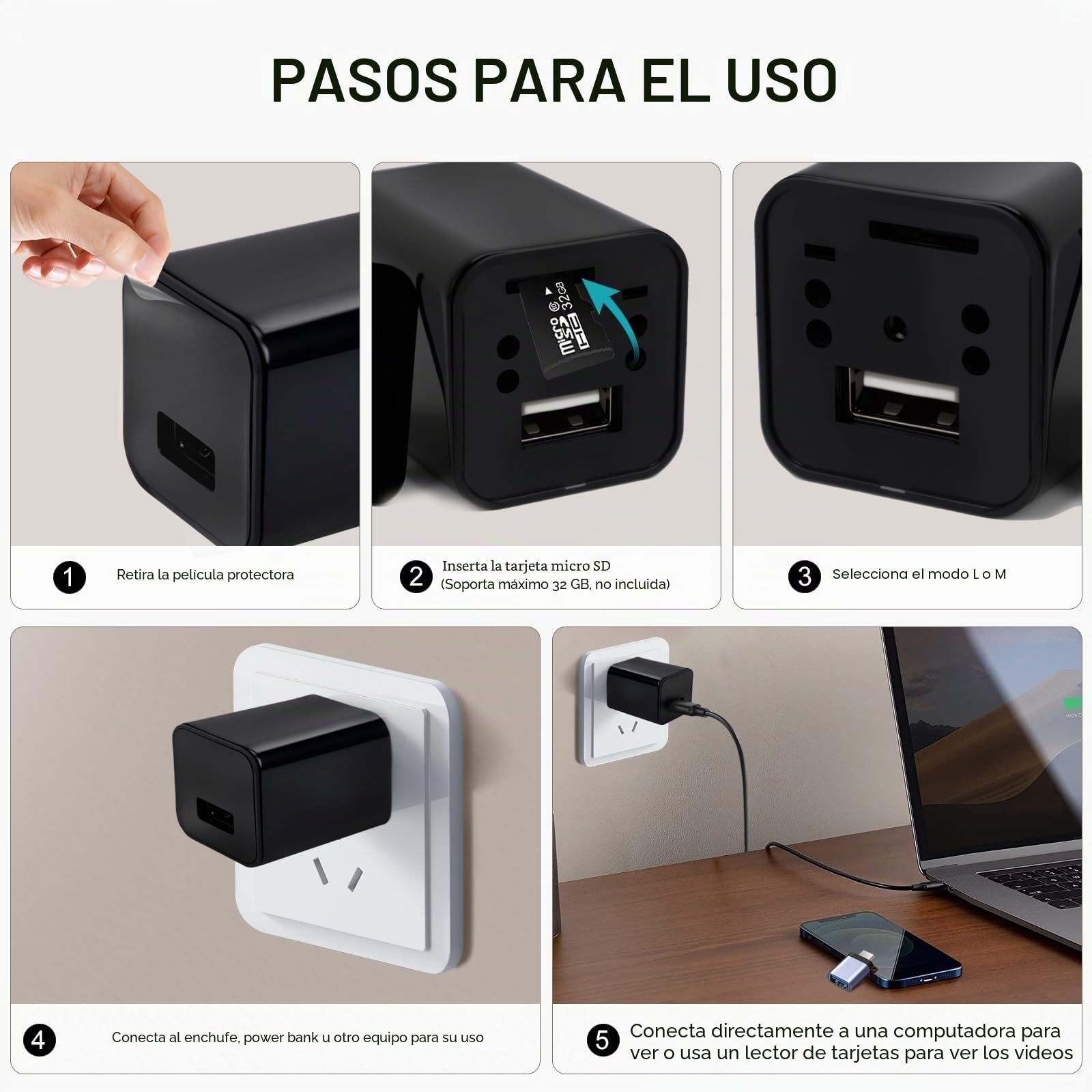 Cámara cargadora, mini cámaras 1080P, grabadora de video con detección de movimiento, cámaras de seguridad para el hogar, la oficina