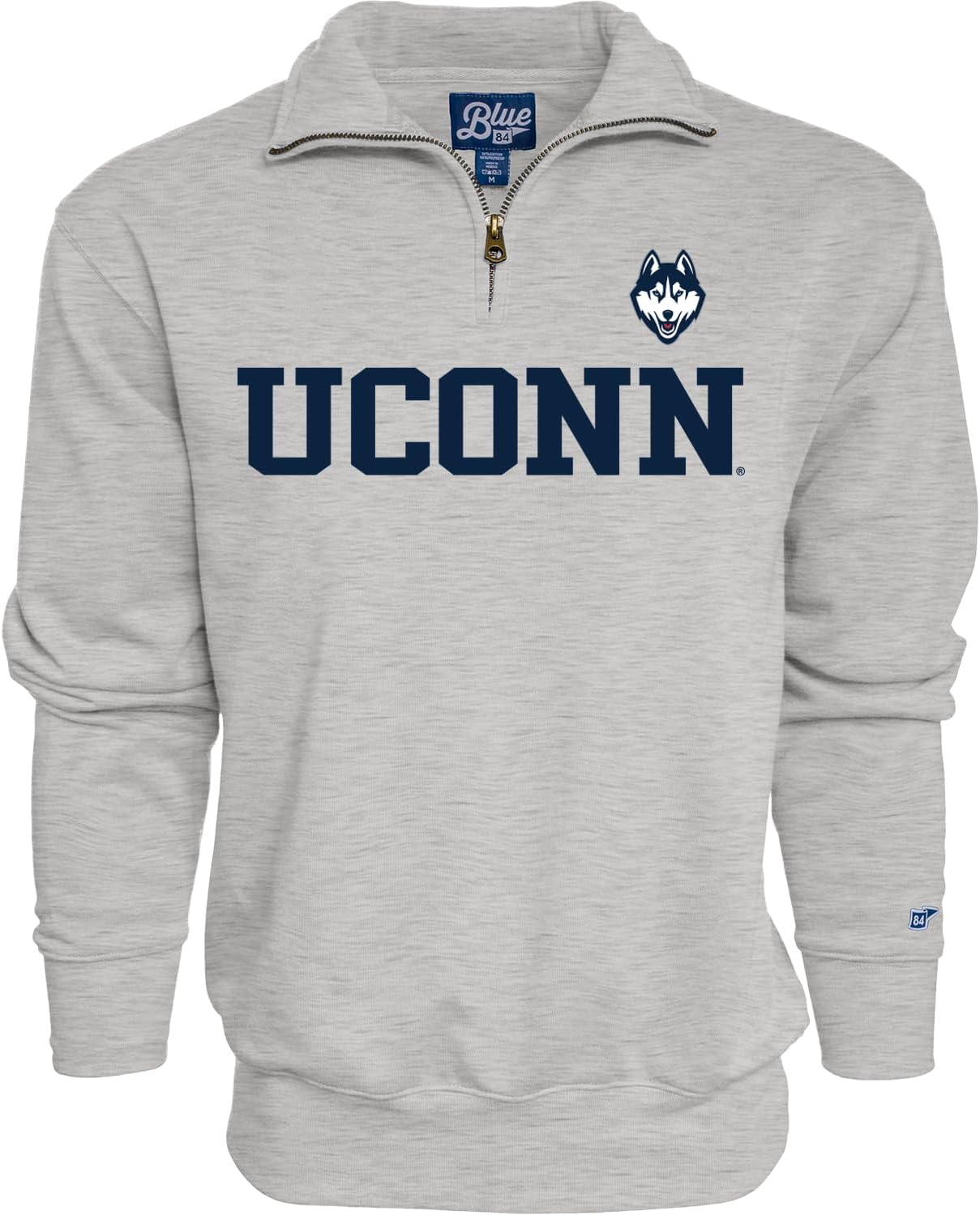 Blue 84 Men's Connecticut Huskies Quarter Zip Sweatshirt Grey, Grey, Large
