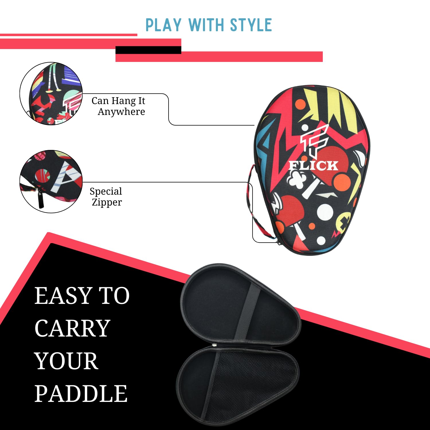FLICK Fusion Table Tennis Racket Hard Case/Cover - Shockproof Protective EVA-PU Round Case | Stylish & Durable Cover for TT Paddles | Lightweight, Scratch-Resistant Design 2