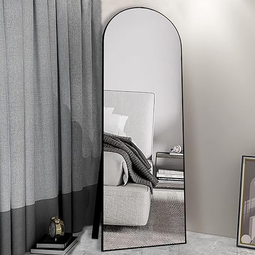 Miniatura 4 de ZMYCZ Espejo de longitud completa de 64 x 21 pulgadas elegante espejo de piso con parte superior arqueada con soporte espejo de pared grande de pie