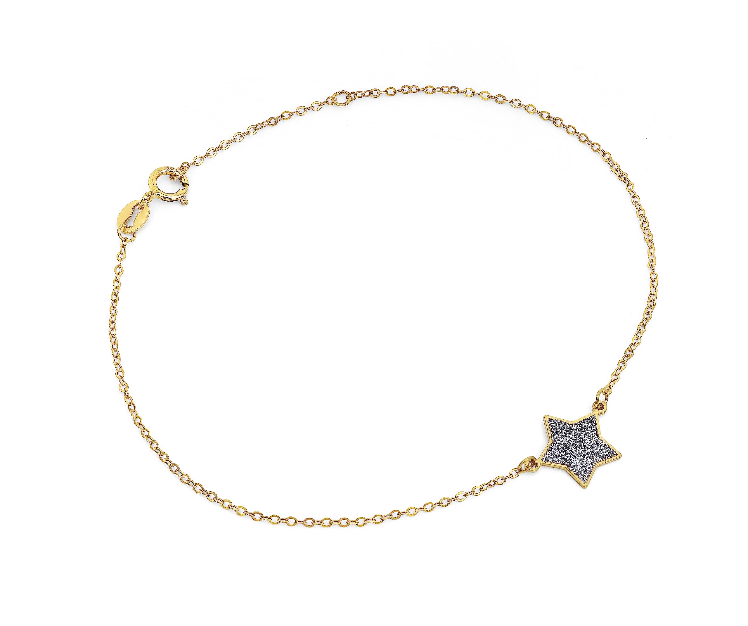 Bracciale Con Pendente Legato Alla Catena A Forma Di Stella Smaltato In Grigio Diamantato Da Donna 9kt Placcato Oro 18kt, MADE IN ITALY