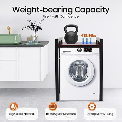 Miniatura 7 de Washer Dryer Stacking Rack Stand, Laundry Room Storage and Organizer Standing Shelf with Adjustable Foot Pads & Heightened Guardrail Washing Machine