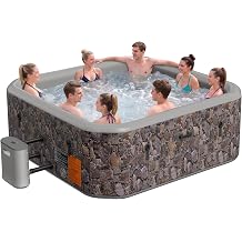 85" Drop-Stitch Inflatable Hot Tub, 8-10 Person Square Stone