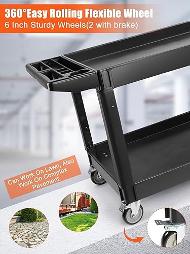 Miniatura 4 de Lanstics Carrito utilitario resistente de 550 libras con ruedas, carrito de 2 niveles con capacidad adicional, carrito de servicio grande multiusos