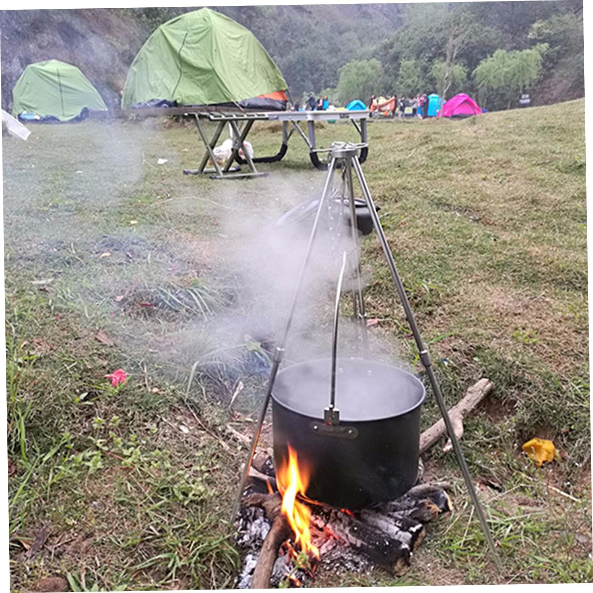 Milisten Three Leg Campfire Tripod Grill Stand Aluminum Alloy Black image 4