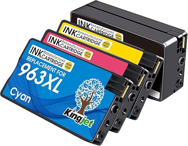 KINGJET 963XL Ink Cartridges Multipack, for HP 963 963XL Ink Cartridges, New Chip High Yield, for OfficeJet Pro 9010 9012 9013 9014 9015 9016 9019 9020 9022 9025 (Black Cyan Magenta Yellow), 4 Pack