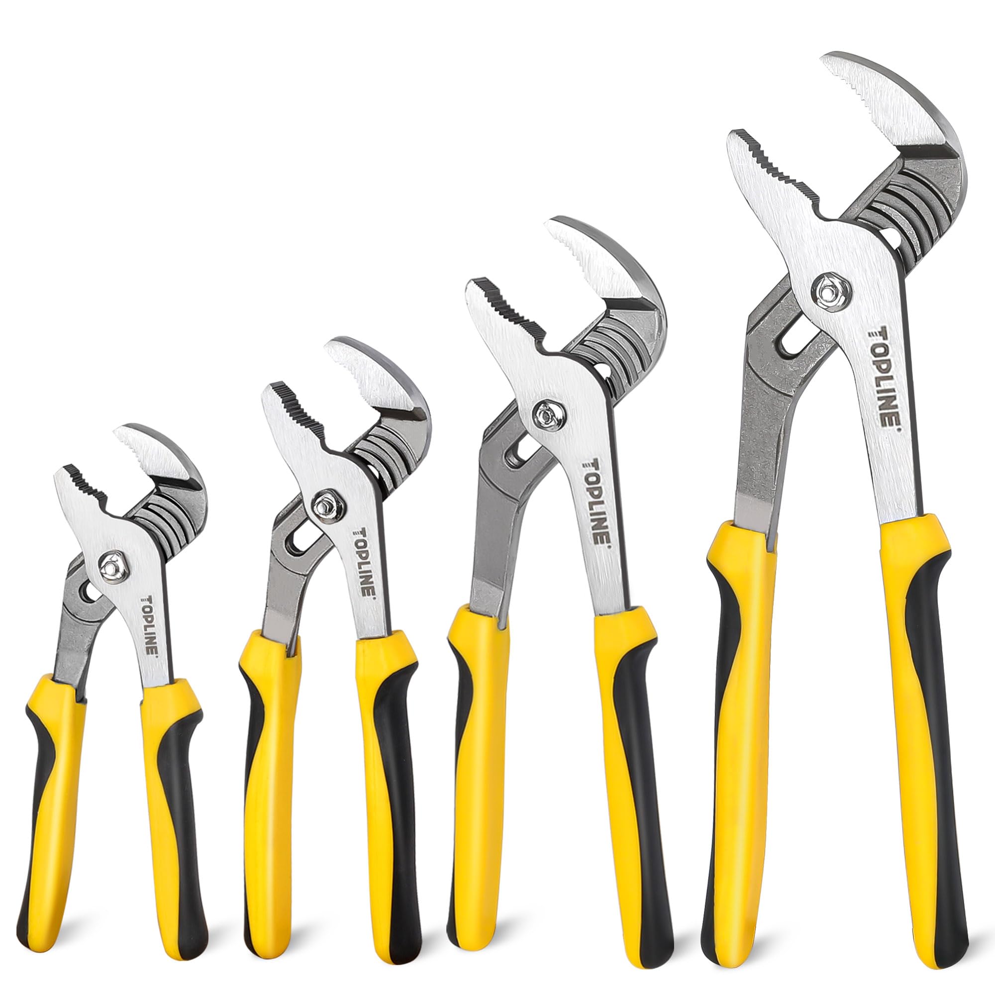 TOPLINE 4-piece Groove Joint Pliers Set with Bi-Material Handles