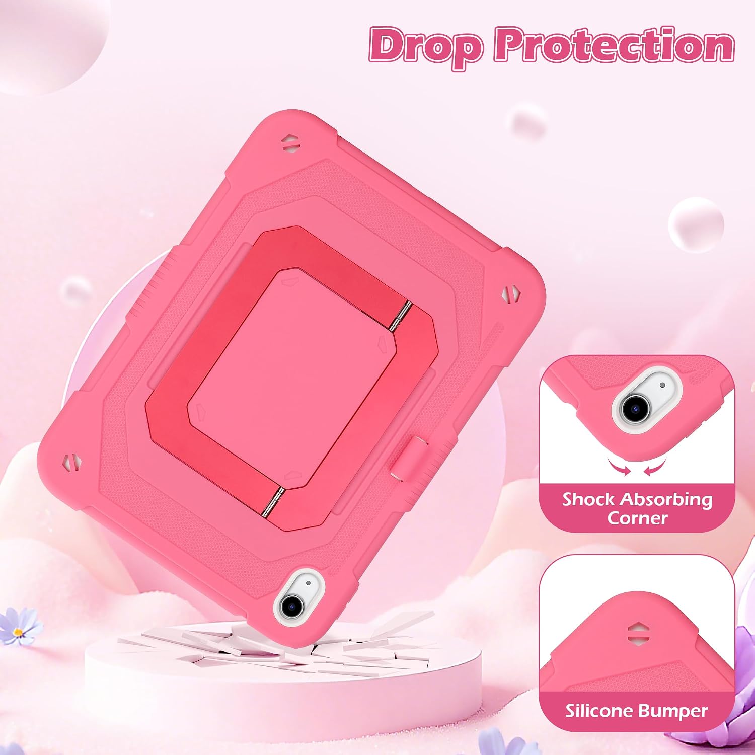 VOFUOE for iPad A16 Case 11th Generation 2025 11 Inch, for iPad 10th Generation Case 2022 10.9 Inch for Girls with Multi-Angle Dual Foldable Stand Pencil Holder 2 in 1 Hard Protective Cover-Rose Red