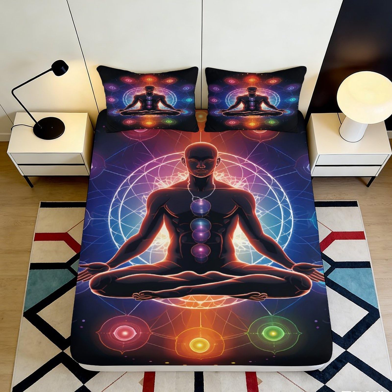 Pnayamiorkfel Style-7 3D Printed Chakra Meditation Fitted Sheet Microfiber Soft Breathable Spiritual Mandala Mattress Cover Bedroom Decor 90X200x25cm