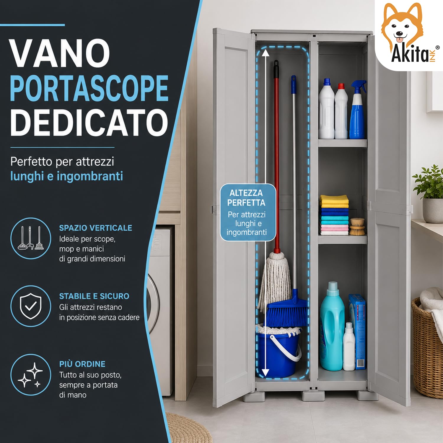 AKITAInk Armadio Portascope Simplex in Plastica con 1 Ripiano Grigio | Multiuso, Versione Portascope, Disponibile anche in Panna