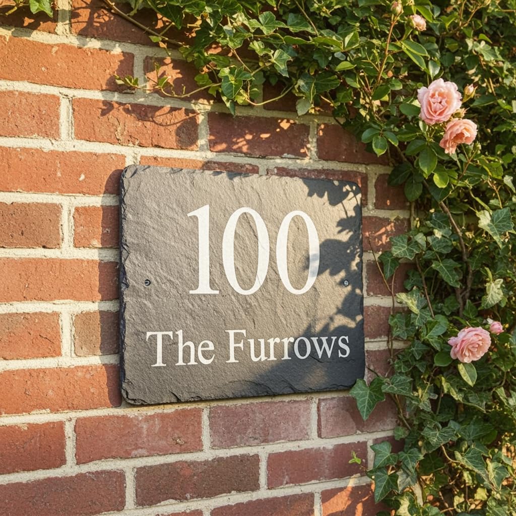 House Sign Custom Made Rustic Slate House Name Numbers Plaque 30cm x 25cm. Perfect Slate House Sgn For Outside. Door, Wall or Garden Gate. Personalised House Name Plate.