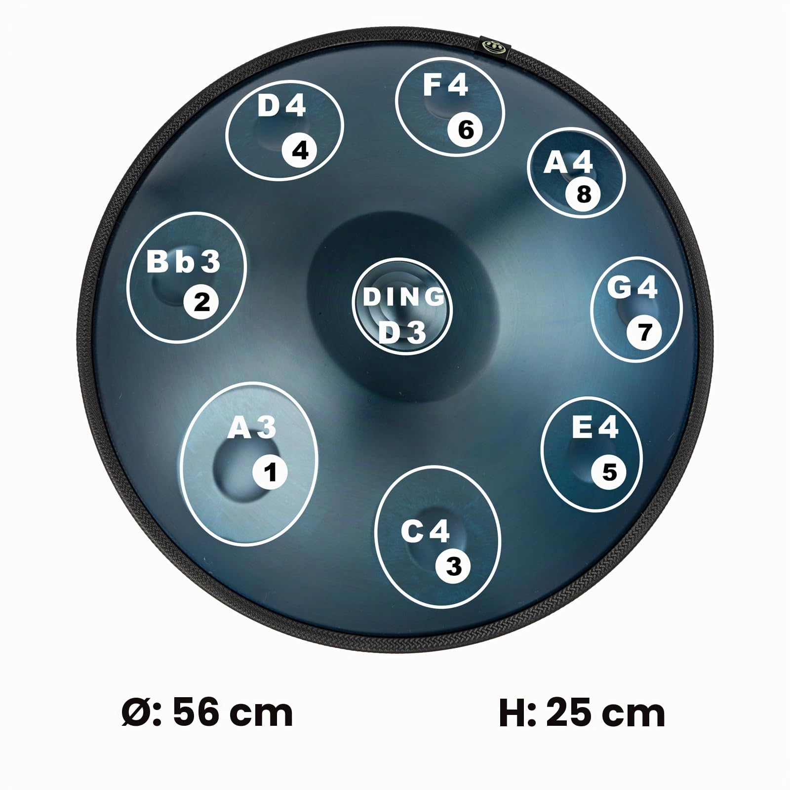 Handpan instrument 440 hz d-Moll 22 Zoll Hand Pan Stahltrommel hand drum 9 Notas 10 Notas 12 Notas Premium-Stahlzungentrommel für Meditation und Entspannung (Blue, 9yin)