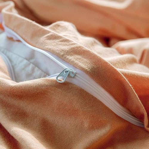 Miniatura 6 de AMWAN - Funda de edredón de color toronja, de tamaño queen, 100% algodón de punto, de color rosa, con calidad de hotel, 1funda de edredón con