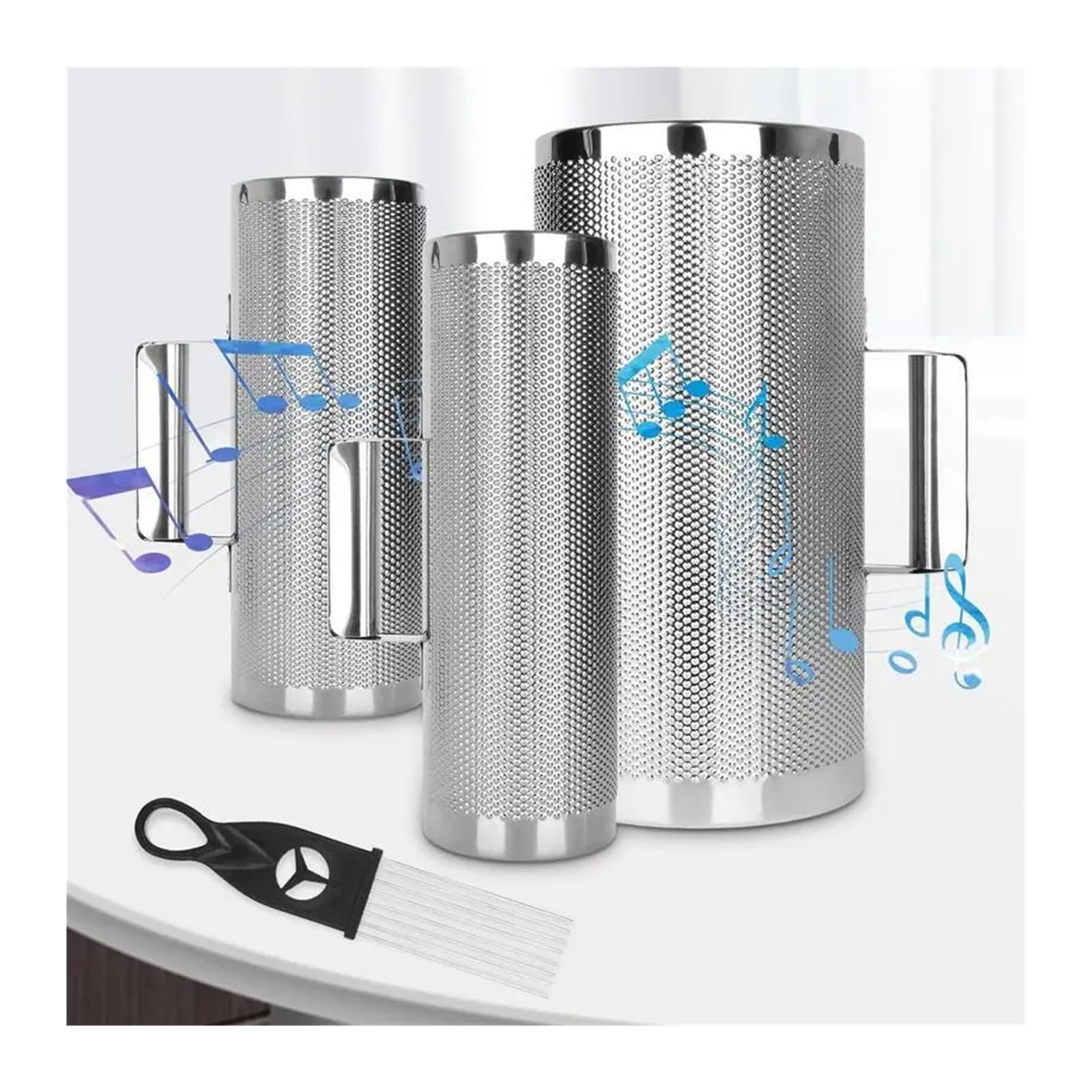 tianwandong Ensemble d'instruments de musique Guiro en acier inoxydable avec grattoir Outil de formation musicale multifonctionnel avec ergonomie(4 x 12 inches)