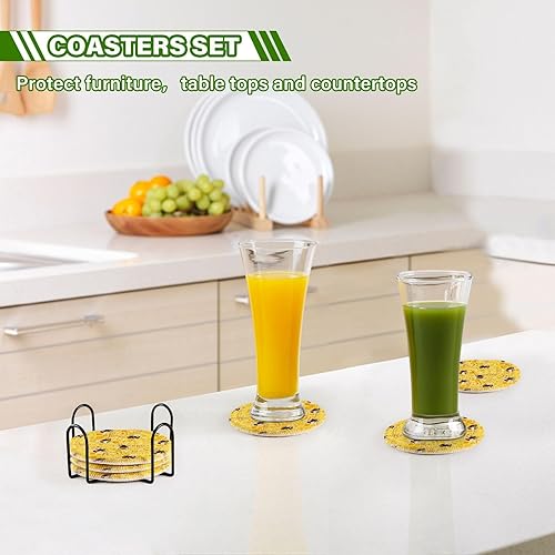 Vista 56 de Juego de 6 posavasos para bebidas con soporte, diseño retro de estrella de mar y estrella de mar, juego de 6 posavasos decorativos absorbentes