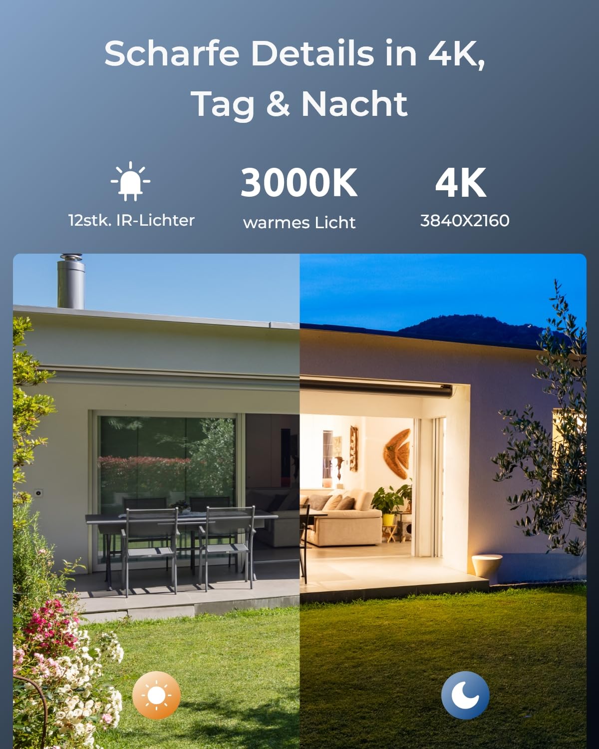 Reolink 4K Wi-Fi 6 PT Überwachungskamera Set, 4stk WLAN-Kameras Outdoor mit 355° Pan & 50° Tilt, Bewegungsverfolgung, Smart-Erkennung, Farbnachtsicht, 12-Kanal Wi-Fi NVR mit 2TB HDD (RLK12-800WPT4)