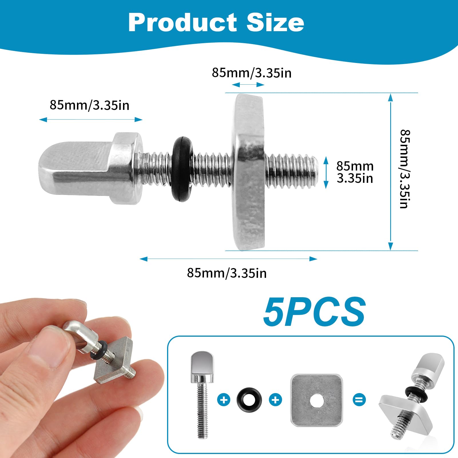 5 Piezas Tornillo para Tabla de Surf Tornillos de Aleta Deslizante Kit de Repuesto de Placa Duradera para Surf RemoTabla Larga Sup de Acero Inoxidable