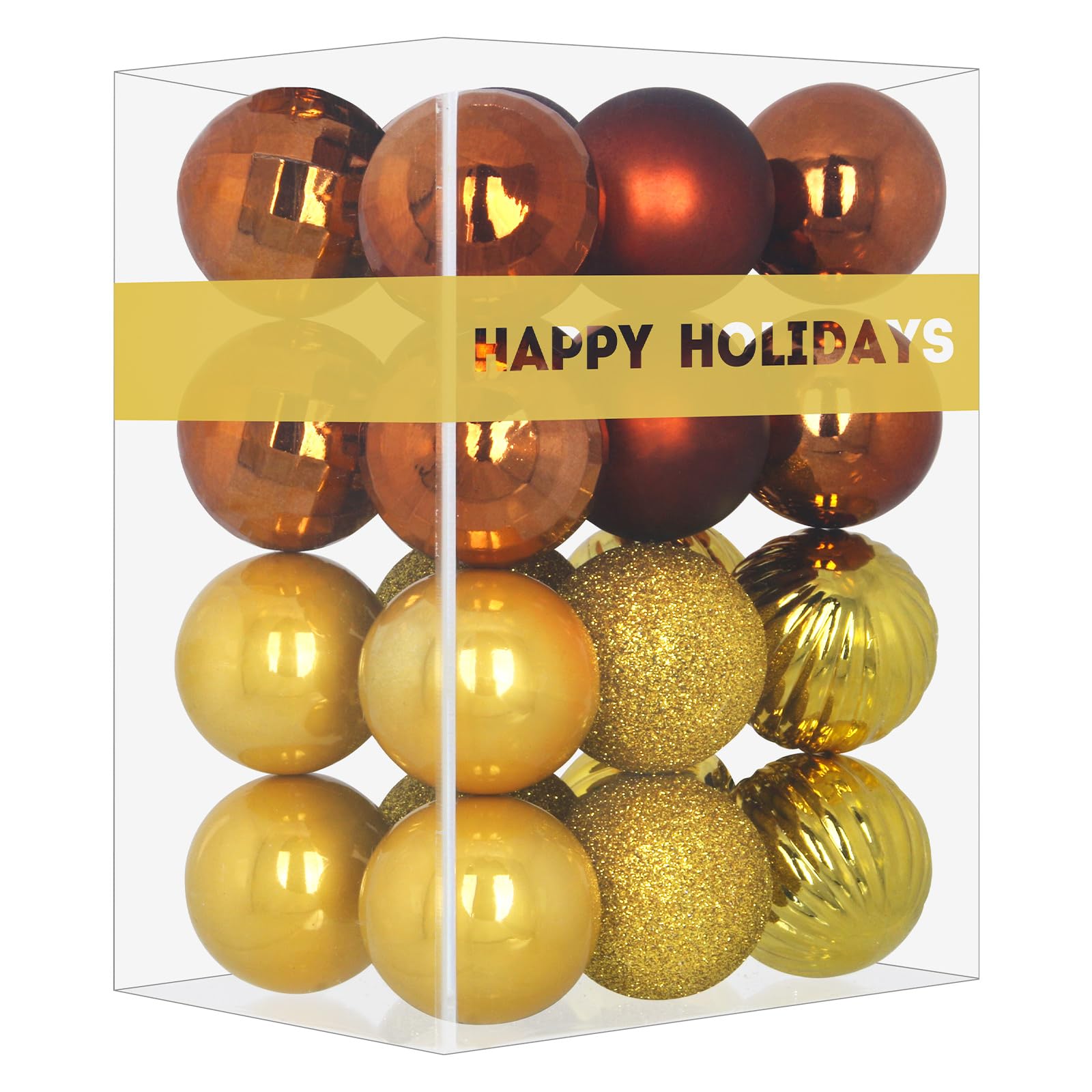 Boules de Noël incassables bronze et doré de 6,3 cm pour fêtes | Lot de 24