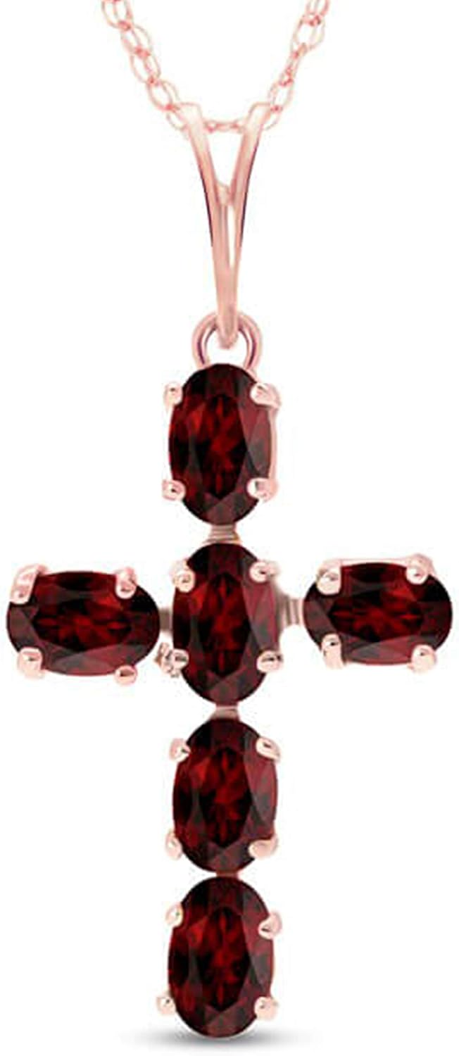 Galaxy Gold GG 14K Gold Natural Garnet Cross Pendant Necklace - Image 2