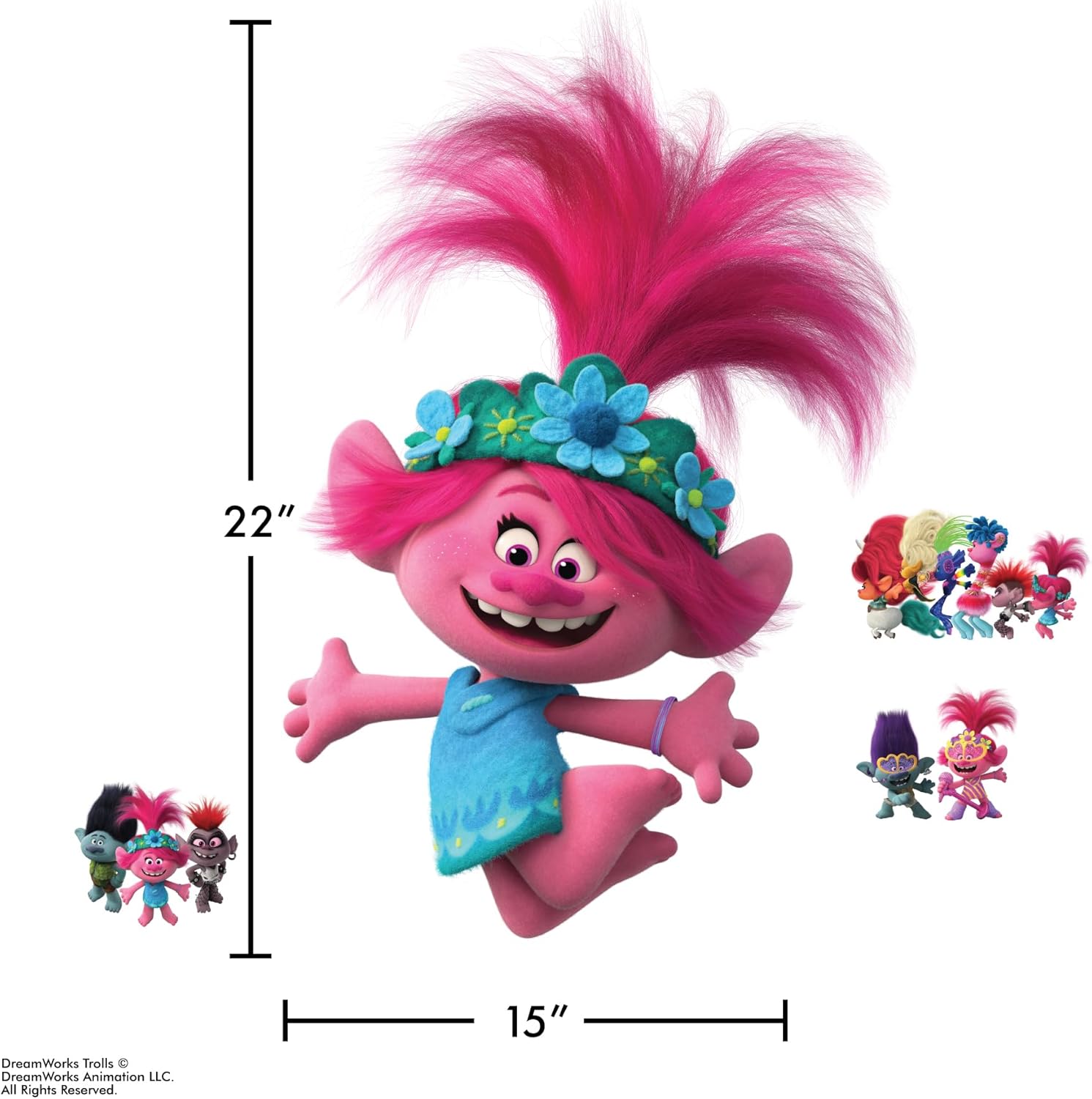 Wall Palz DreamWorks Trolls Poppy Wall Decal - 22" Princess Poppy Stickers for Bedroom with 3D Augmented Realty Interaction - Peel and Stick Wall Decals