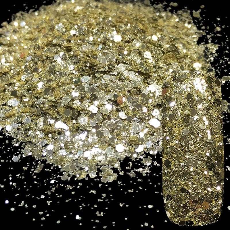 Champagne Gold Mix Size Nail Art Glitter Powder Hexagonal Manicure Sequins Dust Sheet Nail Glitter Christmas Craft Decoration