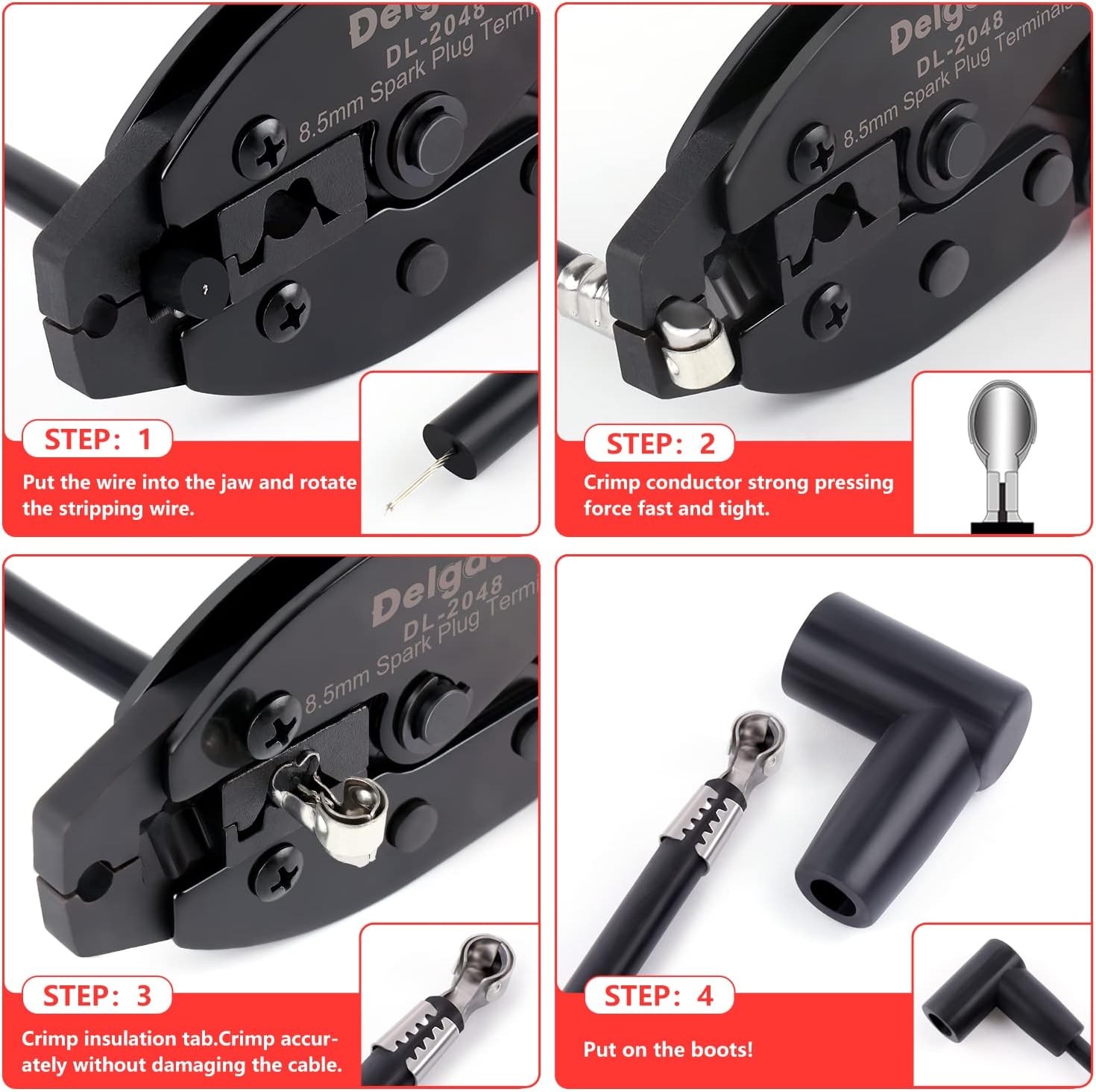 Delgada 36Pcs Spark Plug Wire Crimping Tool Spark Plug Wire Crimper Kit with 36PCS Boot Terminals Crimp and Stripping Tool Set for 180° 90° Straight Ignition Wire Coil Terminals