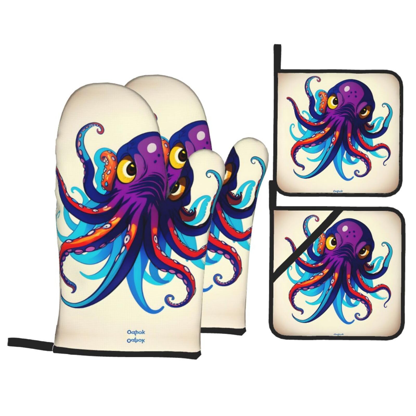 Octopus purple Print Oven Microwaving Waterproof Kitchen Gloves for Baking Grilling Holiday Cooking