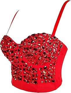 Women's Handmade Rhinestone Bustier Colorful Diamond Sexy Push Up Bra Bustiers Punk Goth Crop Top Corset Vest