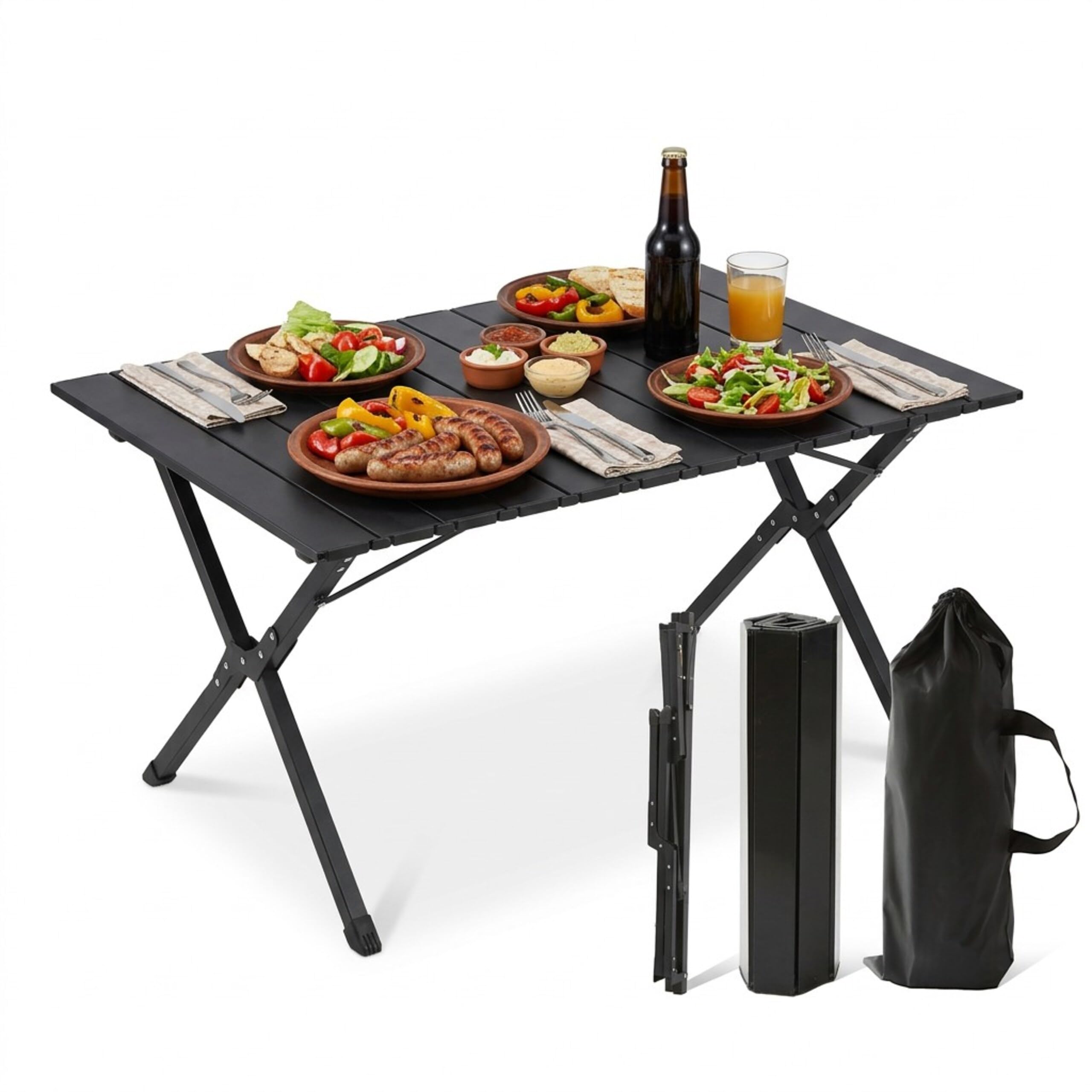 Relaxdays Table de Camping Pliable et résistante aux intempéries, réglable, 44×90×60 cm, Noire