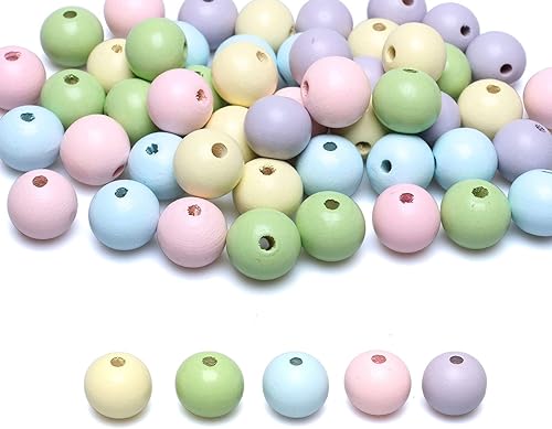 Miniatura 75 de Cuentas de madera redondas blancas de 0.394 in, 300 cuentas sueltas pintadas con espaciadores suaves para manualidades, collares y pulseras