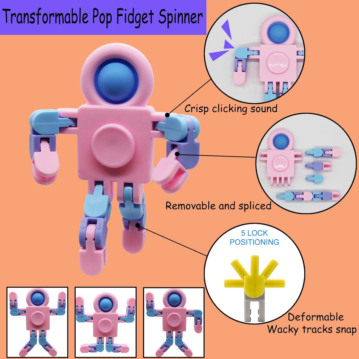 8 Pack Pop Fidget Spinner, Deformable Fidget Spinners for Kids, Wacky Tracks Fidget Toys, DIY Chain Robot Fingertip Toy for Goodie Bag Basket Stuffers Classroom Prizes Party Favors