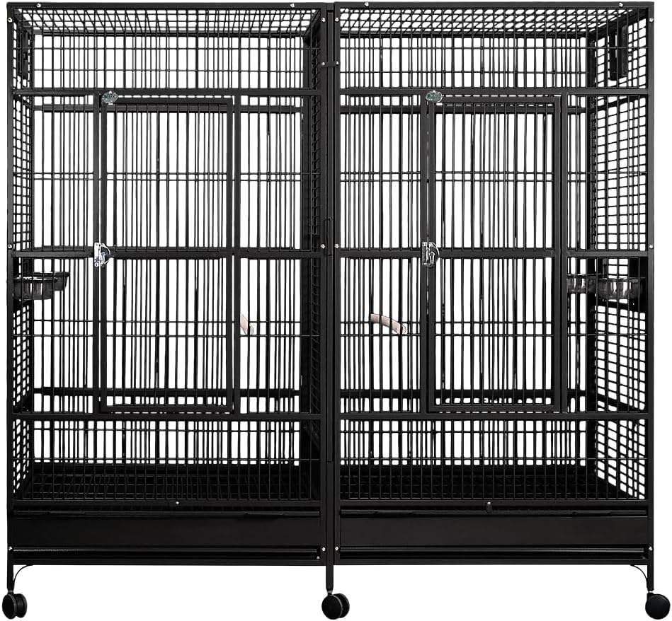 A&E Cage Co. Double Macaw Cage with Divider, 80"x40", Black, 1" (8040FL Black)