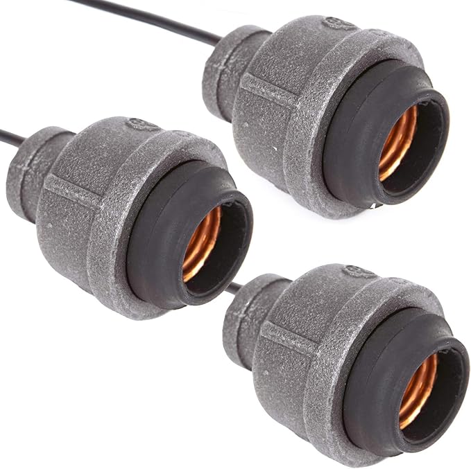 Industrial Black Iron Pipe Lamp Socket w/Wire Leads (1/2" pipe) Qty 3