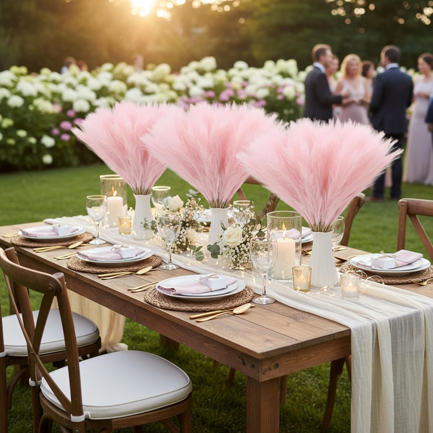 Chuangdi 150 Pcs Pampas Grass Wedding Decor 21.65" Faux Pampas Grass Decor Bulk Boho Curly Stems Picks Ornaments for Vase Table Centerpiece Xmas Tree Topper Wedding Party Home(Pink)