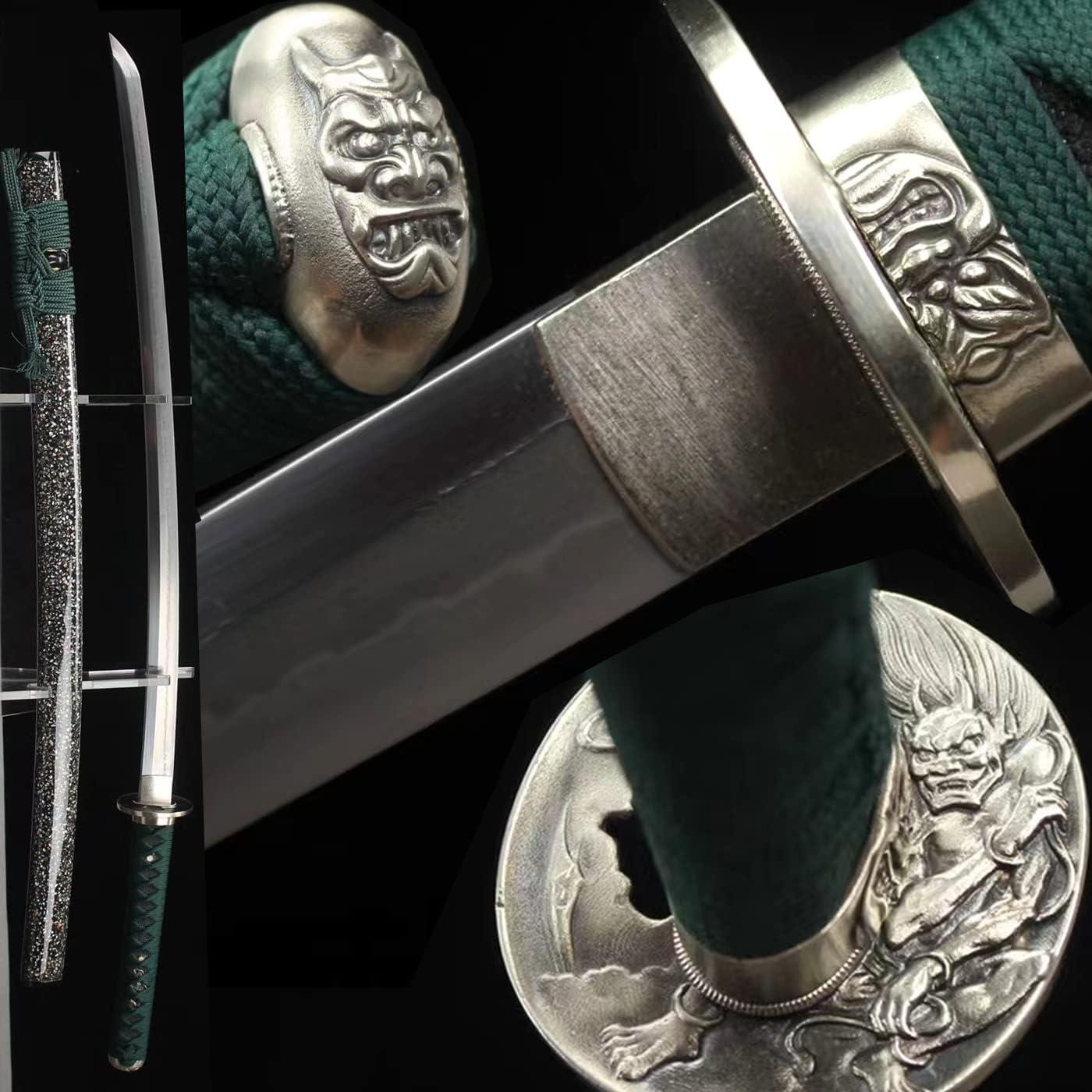 HERO SWORD Fully Handmade Clay Tempered T10 Steel Real Hamon Japanese Samurai Sword Razor Sharp Katana Devil Tsuba Shell OX Horn Saya