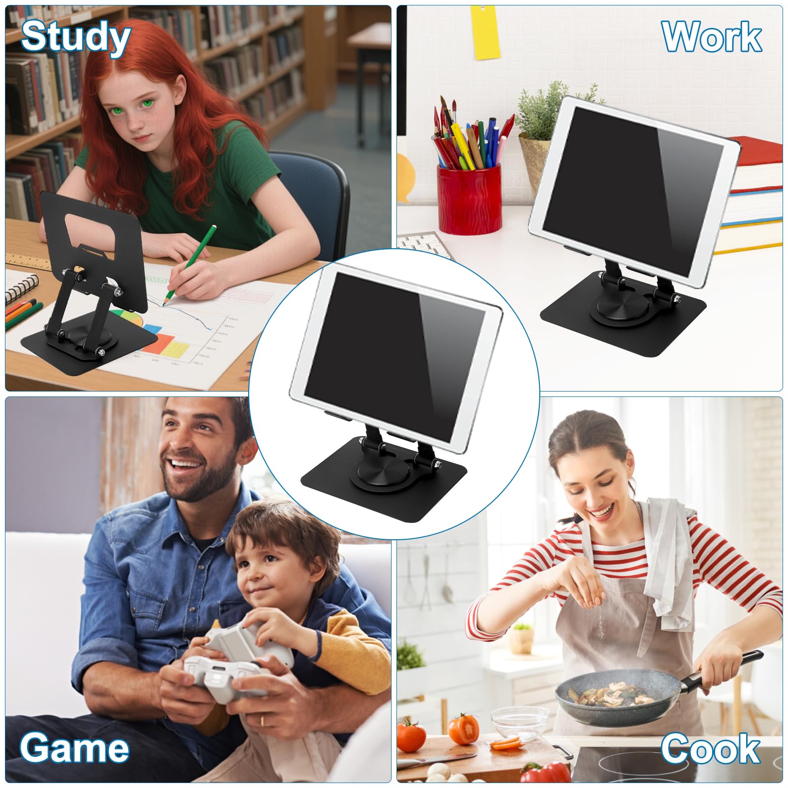 HENGBIRD Stojanek do tabletu, regulowany, 360° obrotowy uchwyt na iPada wykonany z aluminium, składany i przenośny, kompatybilny z uchwytem na tablet, stojakiem na iPada, uchwytem na telefon do stołu