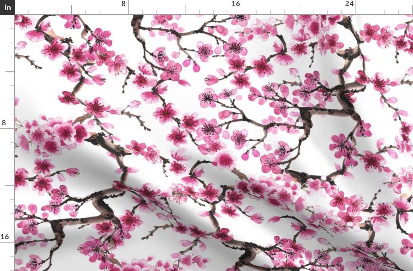 Spoonflower Fabric - Cherry Blossoms Spring Flower Pink Watercolor Japanese Inspired Tree Printed on Organic Cotton Sateen Fabric by The Yard - Sewing Quilting Apparel Home Decor
