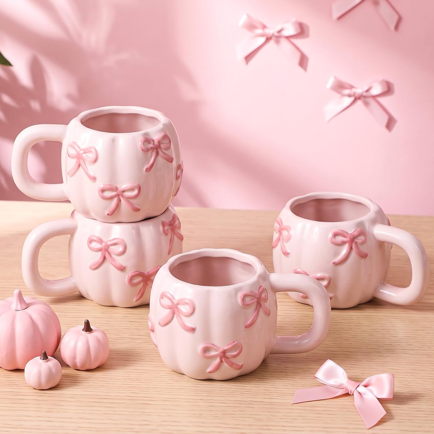 Newtay 2 Pack Maple Leaf & Pumpkin Coffee Mug Thanksgiving Ceramic Cups 13 oz Orange White Pumpkin Maple Drinking Cups Cute Holiday Cup Sets for Fall Autumn Party Table Centerpieces Housewarming Gift