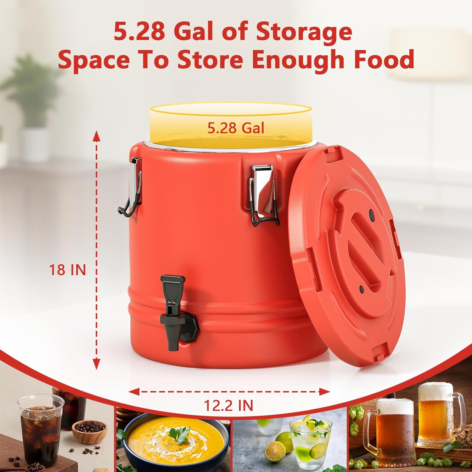 5.3 Gallon Insulated Beverage Dispenser, Hot Beverage Dispenser, Water Jug Insulated, 304 Stainless Steel Insulated Drink Dispenser for Hot & Cold Drinks