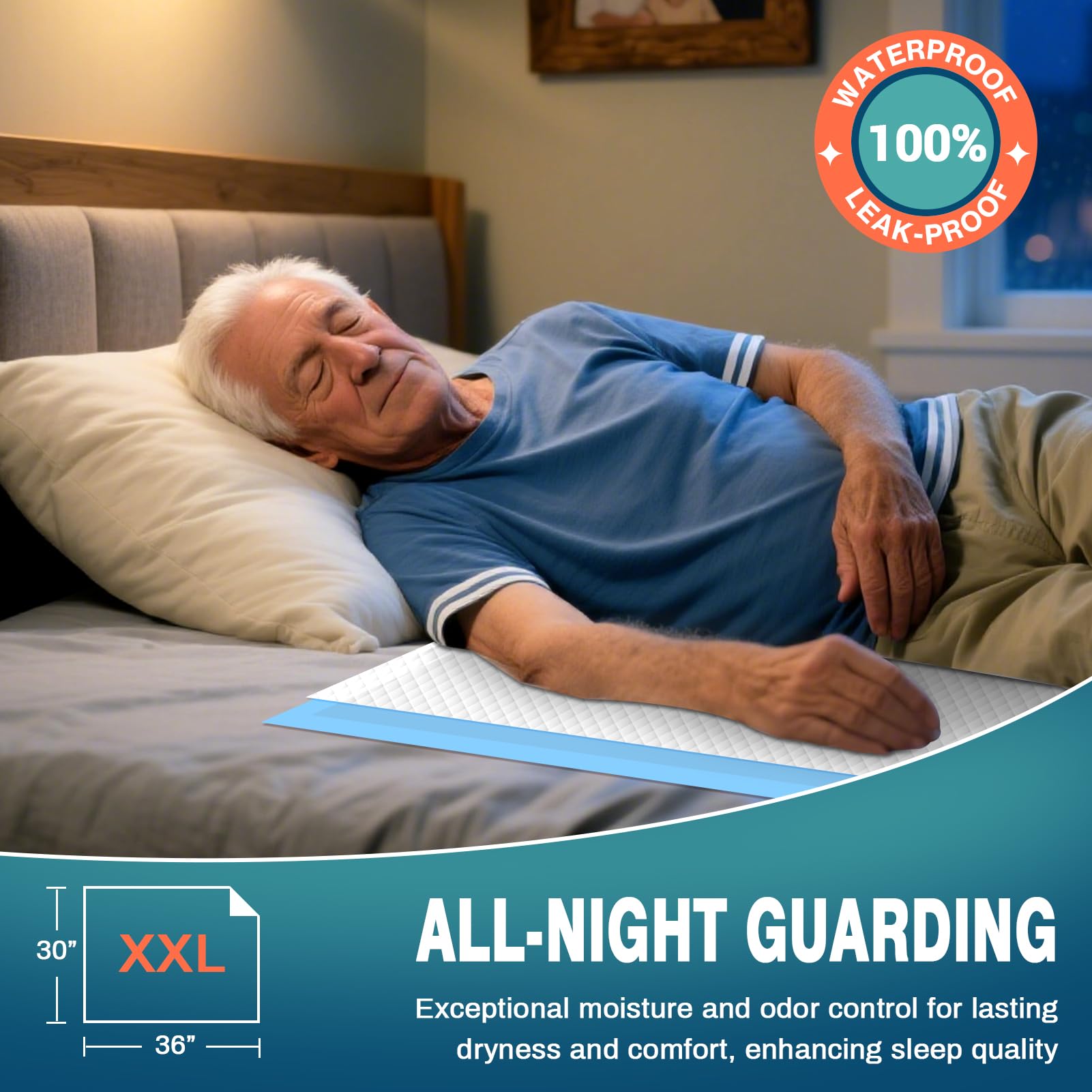 AAY Almohadillas de cama desechables de 30 x 36 pulgadas (100 unidades), almohadillas desechables extra grandes de súper absorción para incontinencia, almohadillas protectoras a prueba de fugas para