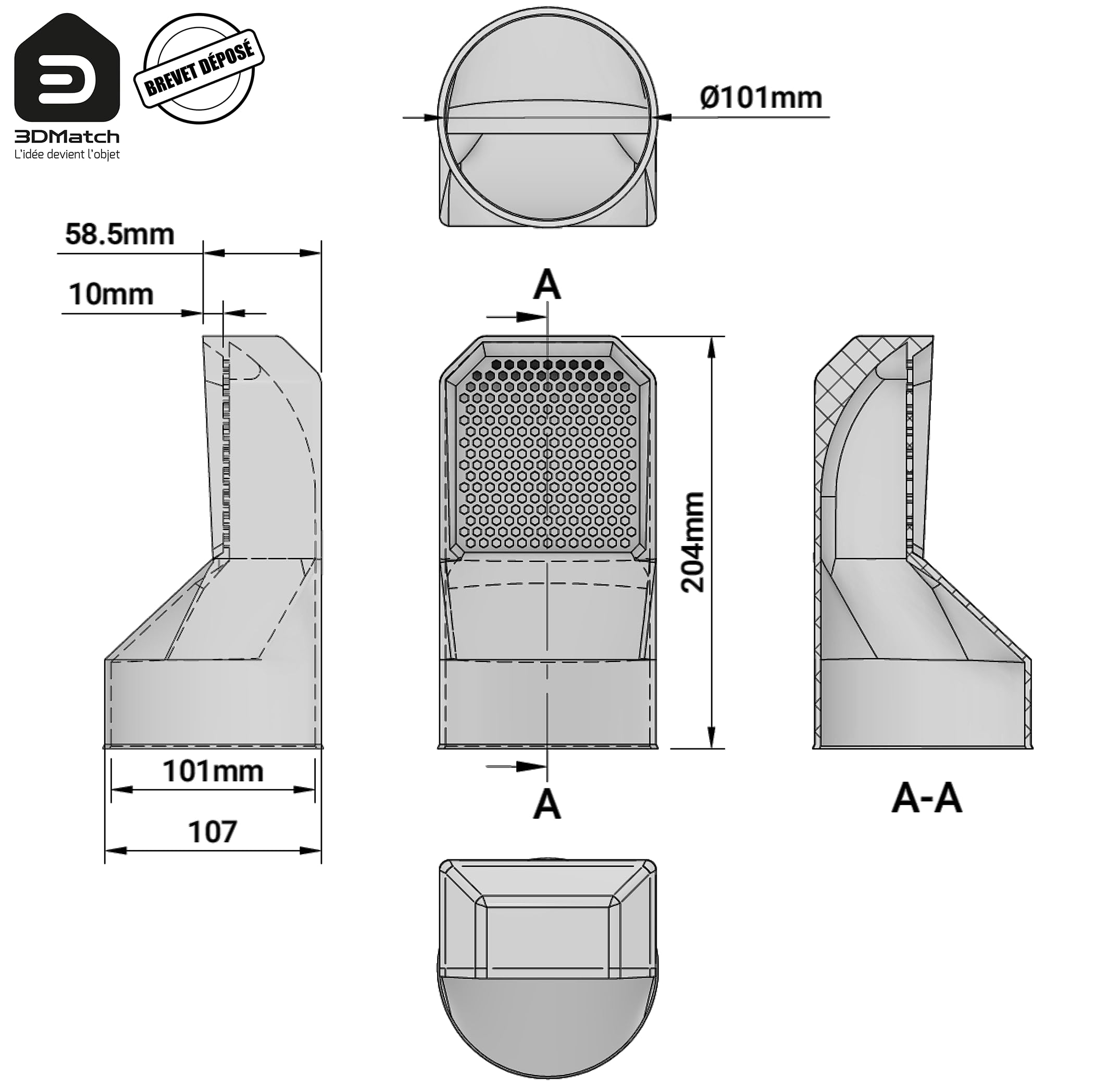 Rejilla de ventilación vacía sanitaria Ø100 mm (juego de 4) – Ventilación PVC antihumedad, antidañina, para sótano, bodega y exterior (blanco)