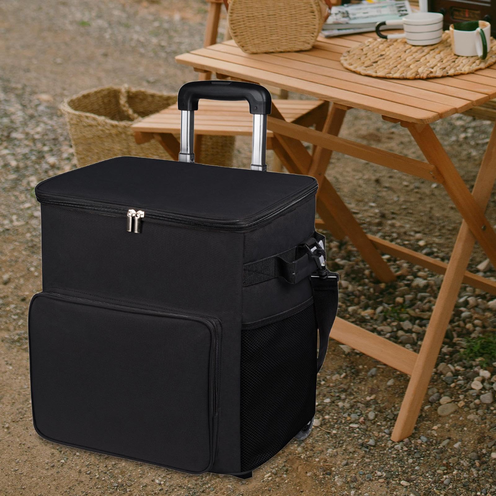 Nevera Portátil con Ruedas Bolsa Térmica Aislada Carro Compacto Resistente Chasis Reforzado Silencioso Adecuada para Viajes Familiares Al Aire