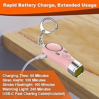 Vista 7 de Alarmas personales para mujer, alarma de seguridad personal para mujeres, alarma personal con sirena de 135 DB, luces de calentamiento rojas y Rosado