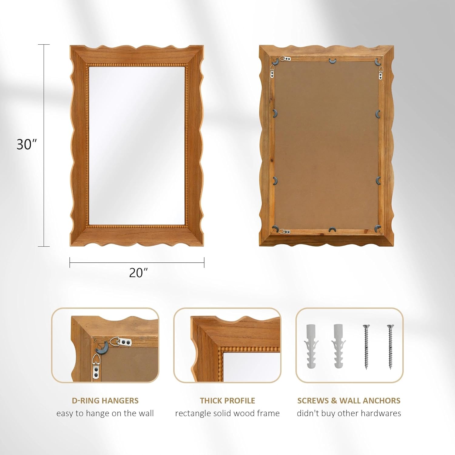 Besdomus Farmhouse Wood Framed Mirror: 30" x 20" Wood Bathroom Wall Mirror - Vertical or Horizontal Hanging for Bathroom/Vanity/Entryway - Ideal for Country Style Lovers