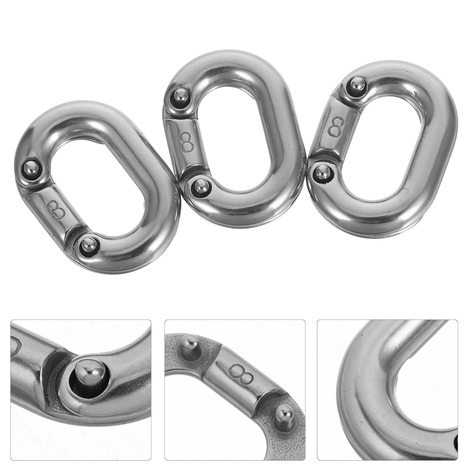 Lot de 3 chaînes en acier inoxydable 316 de 8 mm - Anneaux de connexion rapide pour chaînes d'ancre cassées dans le domaine maritime et industriel