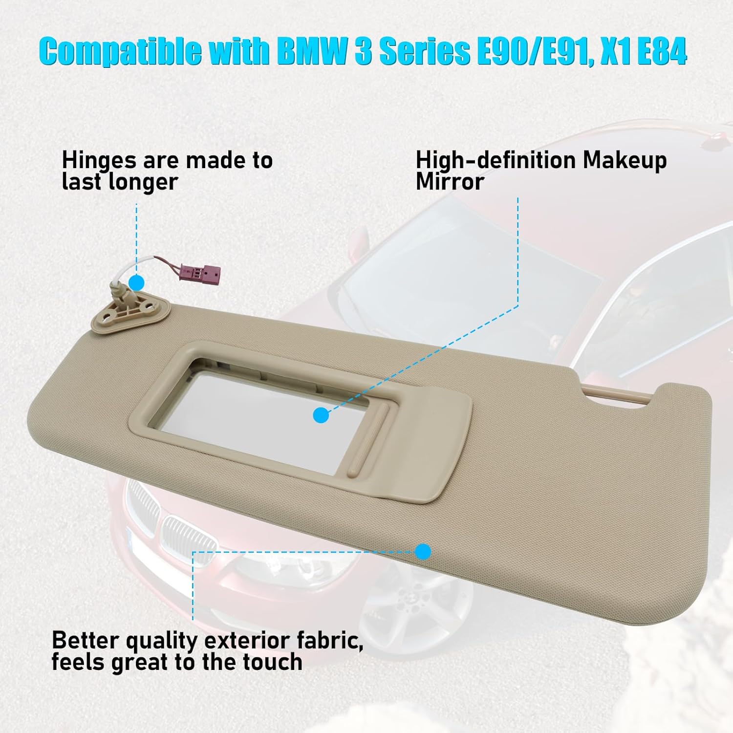 Jaronx Compatible with BMW Sun Visor for 3 Series E90 Sedan E91 Touring 2005-2011/ X1 E84, Left Driver Side Sunvisor Replacement with Mirror for BMW E90/E91/E84, 51167252009 (Beige, Left)
