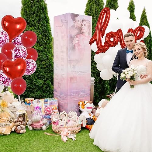 Miniatura 4 de Globos grandes de papel de aluminio rojo de 42 pulgadas, paquete de 13, letras de globo de amor de Mylar con globos de corazón, globo de látex
