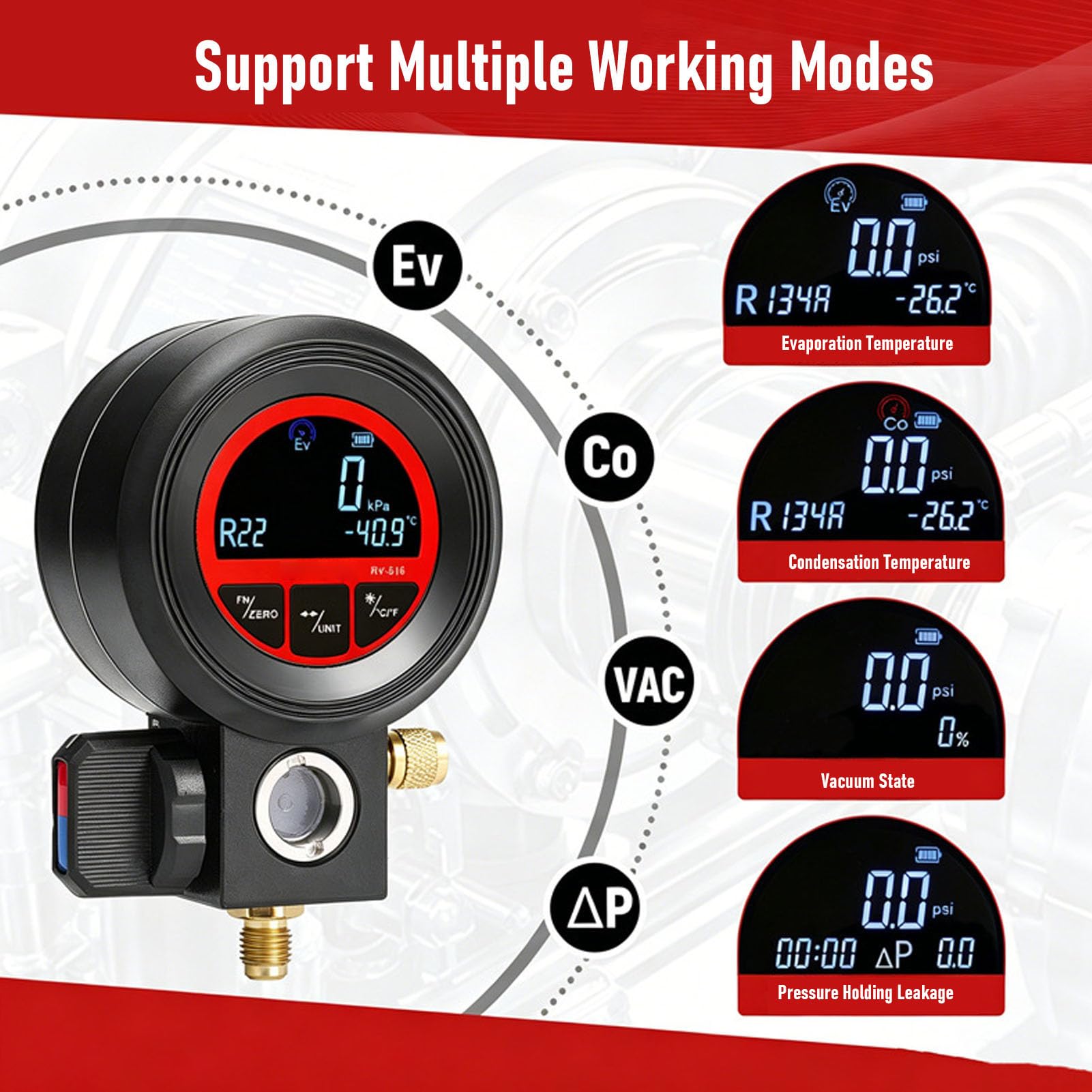 AMONIDA Manómetro Digital de Presión para Colector de HVAC con Pantalla LCD