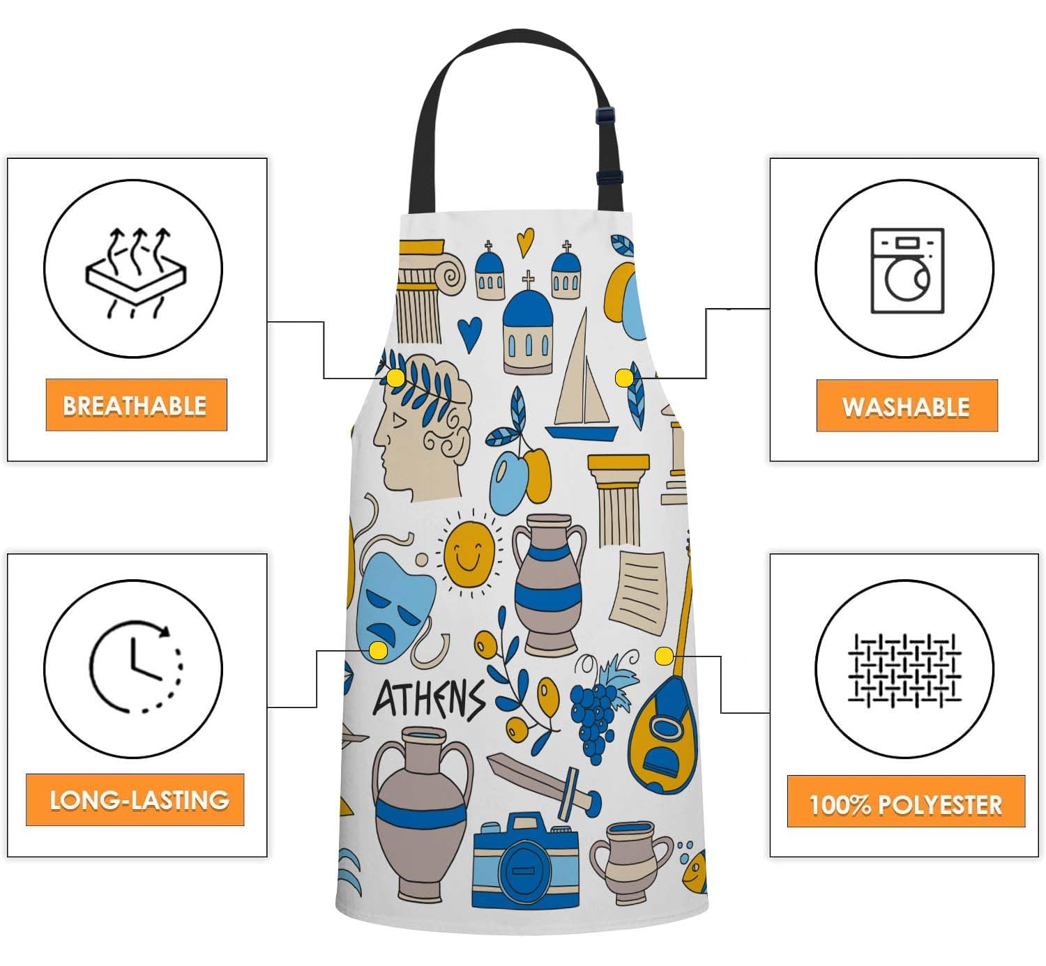 Smooffly Ancient Greece Elements Apron Unisex Adjustable Bib Apron Cooking Kitchen Chef Women Men Aprons for Home Kitchen Restaurant,Coffee House,Shop,Garden - Image 4